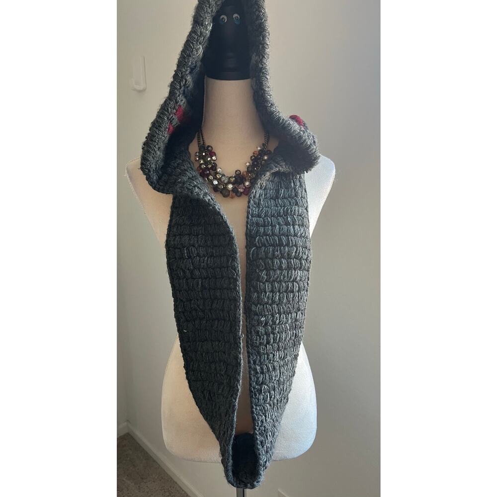 NWT King &‎ Fifth Supply Co Striped Gray Burgundy Hoodie Bonnet with Scarf